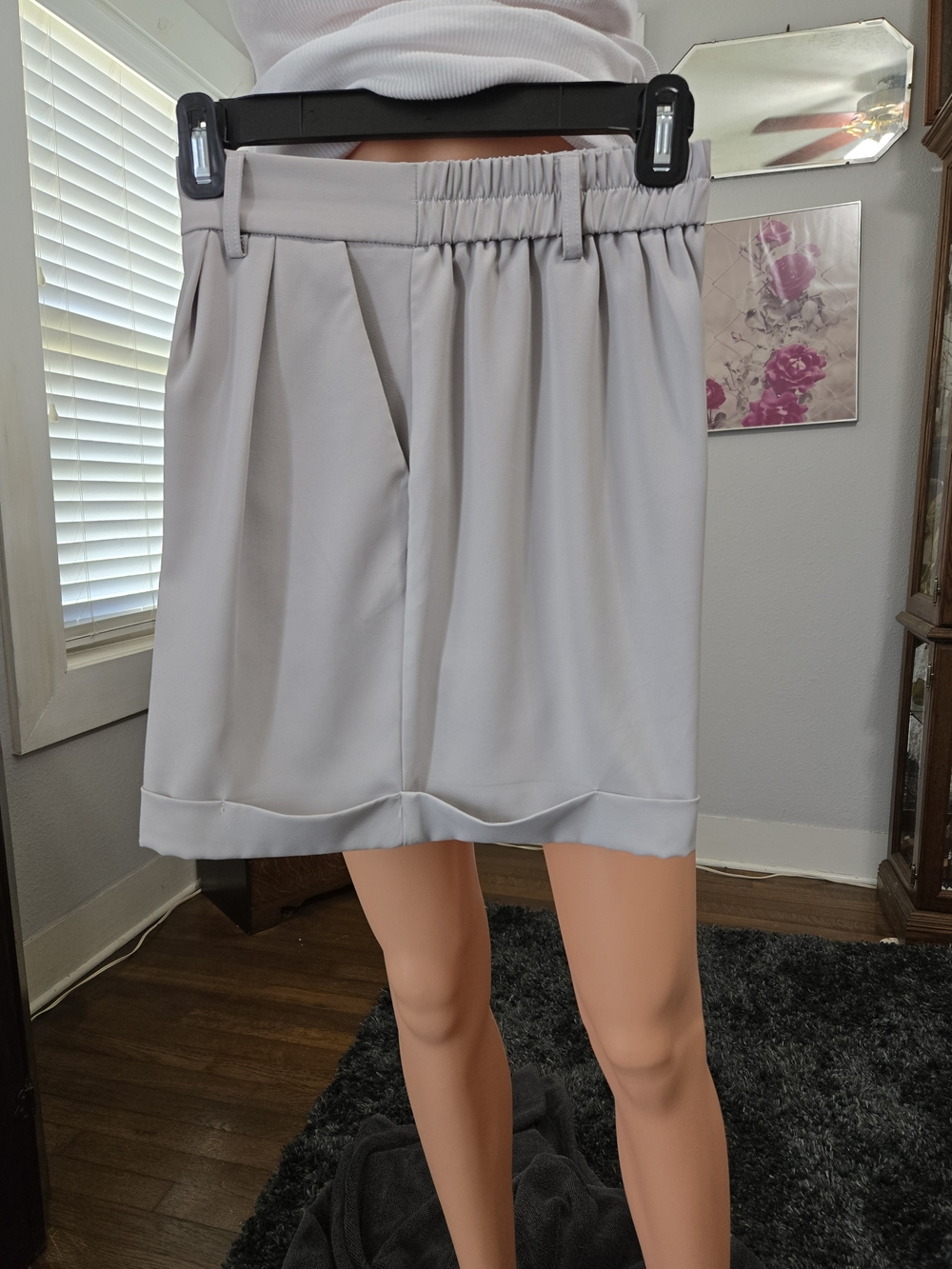Light Gray Women's Elastic-Waist Dress Shorts
